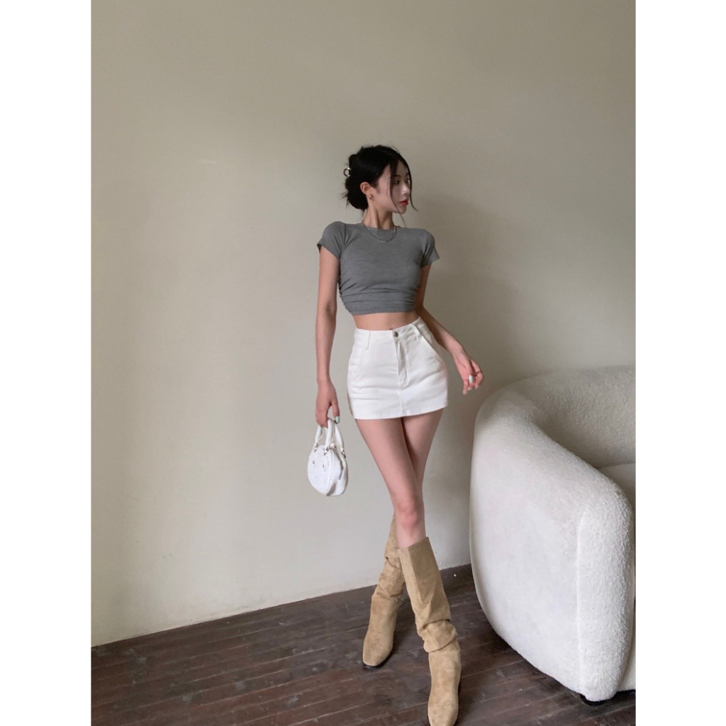 ส่งทันที Cici(NO. 829)กระโปรงกางเกงยีนส์สั้นเอวสูง ทรงคลาสิค เก็บทรงสวยเป๊ะดีงามสไตล์เกาหลี - รูปที่ 7