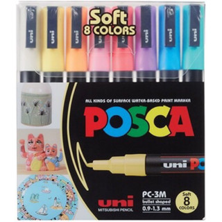 uni Posca Paint Marker Set of 8 soft colors - 0.9 -1.3mm bullet tip | MI-PC3M-S-08C