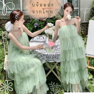 (Dress5-168)พร้อมส่ง Green Pleat Layer Dress เดรสเลเยอร์ สายเดี่ยวพองฟู เดรสเขียว น่ารักที่สุด เดรสออกงาน คนท้อง Freesiz