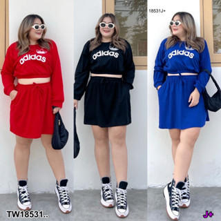 MF18531  Set #Bigsize 2 ชิ้น Crob Short Set เซทเสื้อครอปแขนยาวสุดเฟียส สกรีน พร้อมกระโปรงมีกระเป๋าล้วงข้าง ใส่ออกมาคือแน