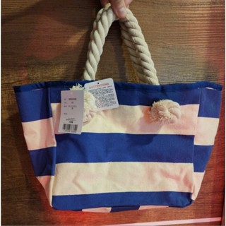 new jojolier mini tote eco bag stripe cream navy กระเป๋าถือ