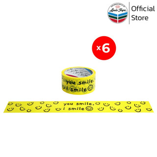 LOUIS TAPE เทปพิมพ์ "Smile" 2 นิ้ว x 45 หลา พื้นเหลือง พิมพ์ดำ (6 ม้วน/แพ็ค)