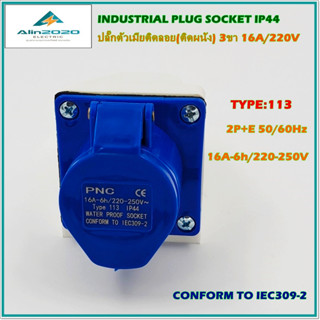 TYPE:113 POWER PLUG,INDUSTRIAL PLUG SOCKETเพาเวอร์ปลั๊ก ปลั๊กตัวเมียติดลอย(ติดผนัง) 2P+E 16A 220V IP44 สินค้าพร้อมส่ง