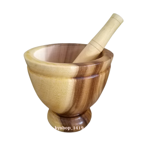 ครกไม้ พร้อมสาก เกรด A ครกไม้ส้มตํา ขนาด 6-9 นิ้ว ผิวเรียบเนียน ไม่มีตาไม้ สีเหลืองลายเนื้อไม้ธรรมชาติ ครกตำน้ำพริก - รูปที่ 7