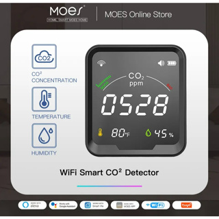 Moes สมาร์ท Tuya CO2 เครื่องตรวจจับอุณหภูมิความชื้น3In1เครื่องตรวจจับคาร์บอนไดออกไซด์ Air Quality WiFi นาฬิกาปลุก Senor