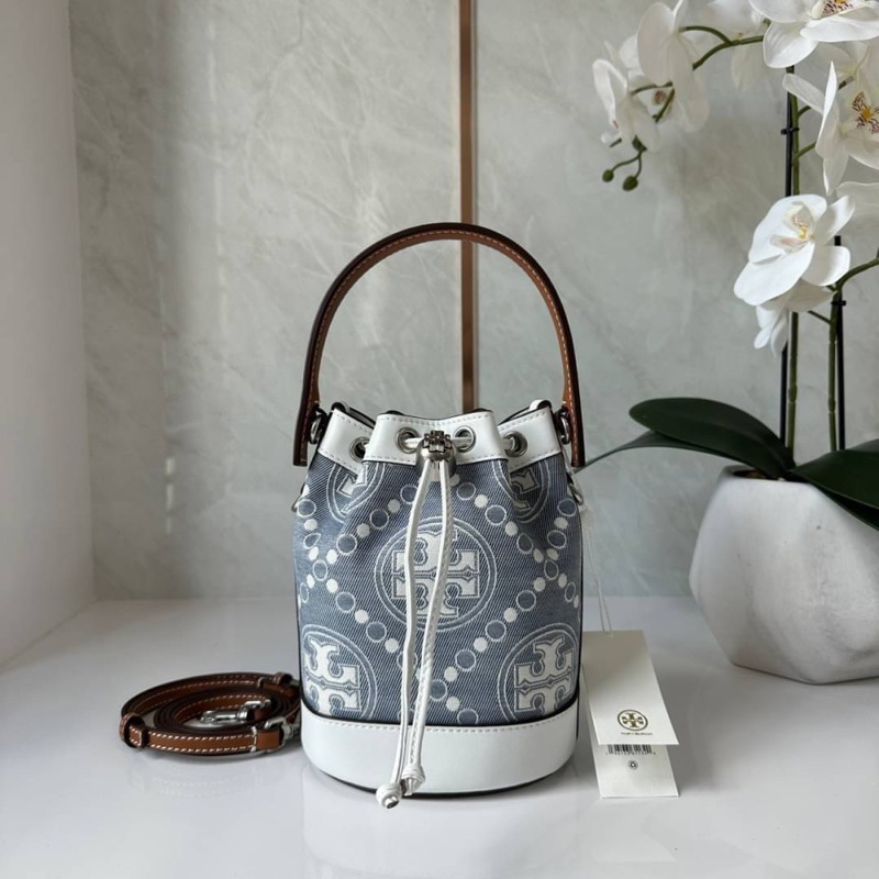 Tory burch Monogram Denim Bucket Bag