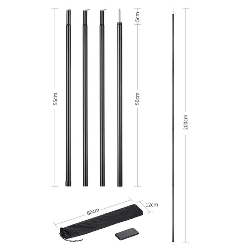 เสาทาร์ป เสาฟลายชีท เสาเทอเรสค้ำหน้าเต็นท์ 2 เมตร 2 ต้นพร้อมถุง - รูปที่ 6