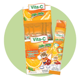 Vita-C Jelly Strip เยลลี่ รสส้ม ผสมวิตามินซี สำหรับเด็ก VITAMIN C 50mg. 10 ซอง 1 กล่อง #10514
