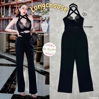 Jumpsuit จั้มสูทขายาวสายไขว้พันสลับด้านหลัง ช่วงอกแต่งลูกไม้ ใส่แล้วดูผอมเพรียว หุ่นดีสุด เซ็กซี่ ป้าย BT studio