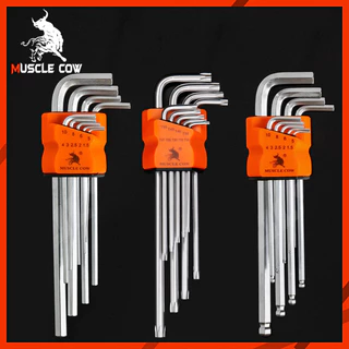 MUSCLE COW กุญแจหกเหลี่ยม 9 ชิ้น เหล็กเกรด CR-V แท้ 100% แข็งแรง ทนทาน มีให้เลือก หัวบอล ,หัวตรง ,หัวดาว(มีรู) ประแจแอล