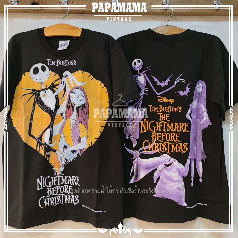 [ The Nightmare Before Christmas ] Tim Burton's Legendary Movies Original Bootleg เสื้อการ์ตูน  papamama vintage shirt