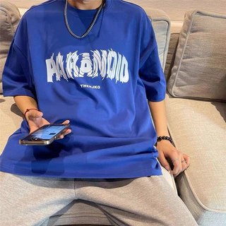 PX เสื้อยืดแขนสั้น คอกลม เสื้อลำลองผู้ชาย สไตล์สตรีท ลายพิมพ์ PARADIO สุดเท่ เสื้อยืดแขนสั้น