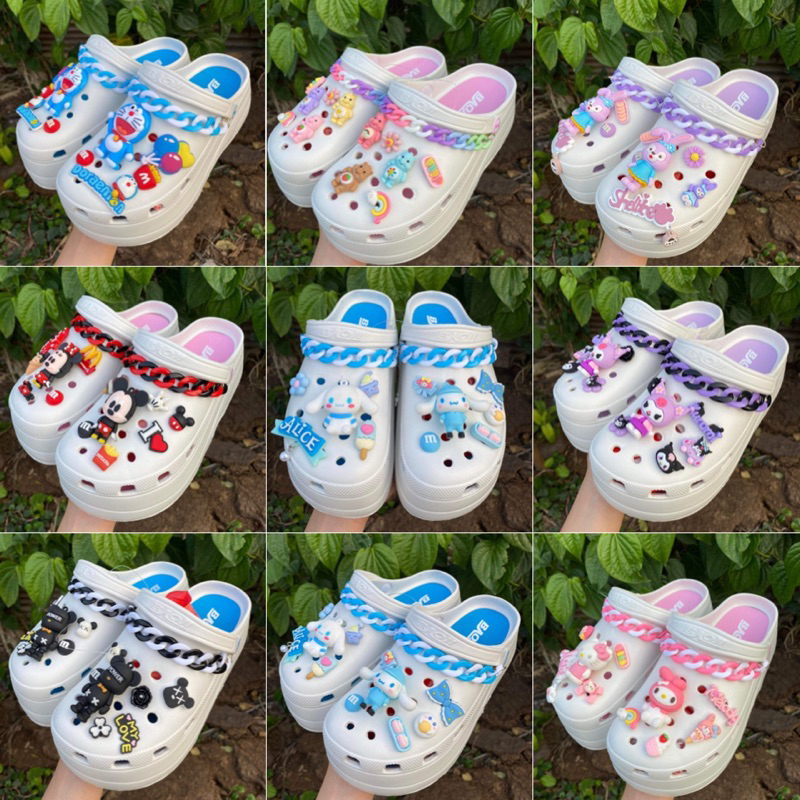 พร้อมส่ง รองเท้าหัวโต บาโอจิ พร้อมติดโซ่และตัวการ์ตูนน่ารักๆ เสริมส้น สูง 7 ซม. นุ่มใส่สบาย