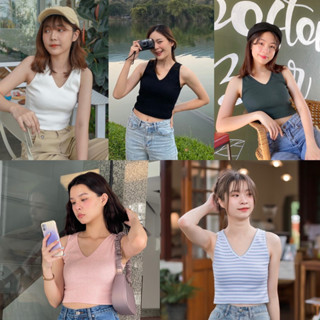 เสื้อครอป รุ่น Violet คอวี ผ้าร่องญี่ปุ่น ผ้าดี ไม่ย้วย 5 สี  - Jigsawjeans