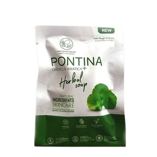 สบู่ล้างหน้า พรทิน่า สบู่ใบบัวบก 27 กรัม Pontina Centella Asistica Herbal Soap  สบู่ใบบัวบกพรทิน่า