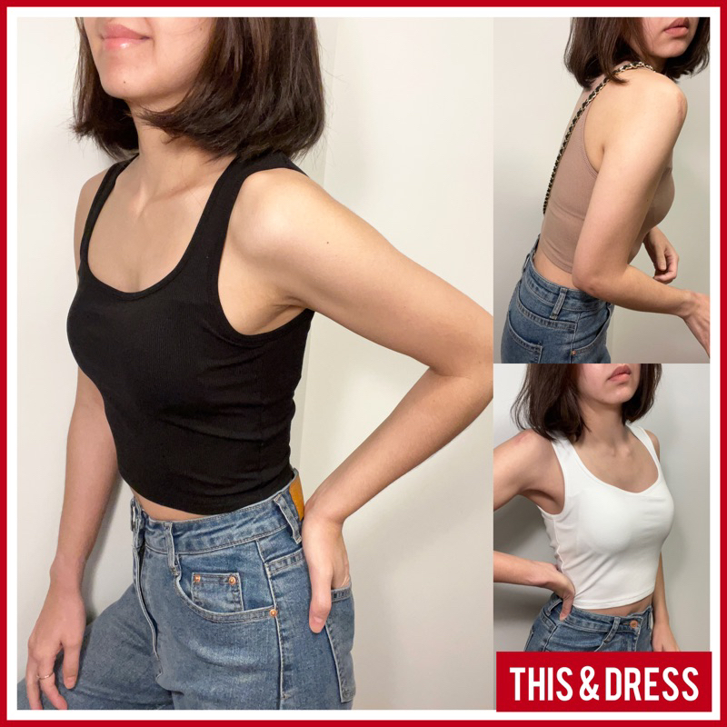 ELISA CROP ครอป คอเหลี่ยม มีบราในตัว ผ้านิ่ม ใส่สบาย summer design ไม่ร้อน