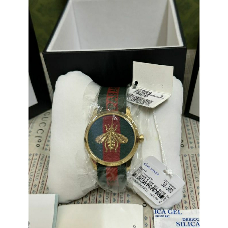 นาฬิกา Gucci ผึ้งทอง สายเขียวแดง มือ1 Shop KingPower 37มิล  ประกันทั่วโลก2