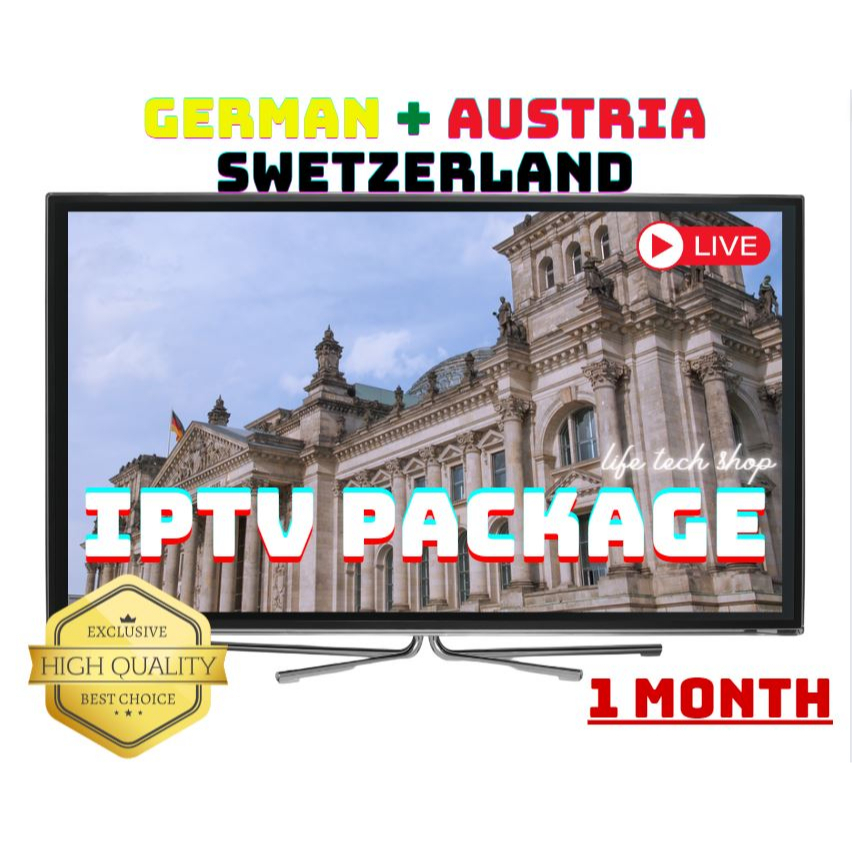 IPTV Package 1 MONTH, GERMAN, SWETZERLAND, AUSTRIA TV, Watch TV Online, TV Show, Movies, Sport, SD, 