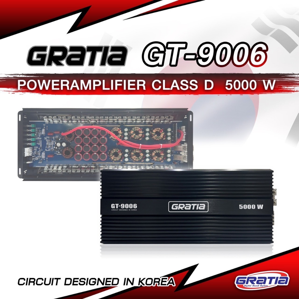 เพาเวอร์ติดรถยนต์ Gratia รุ่น GT-9006 Class-D ขับซับ 5000W ขับดอกซับ 10-12-15 โมหล่อ 180-220 ได้