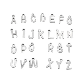 Tiny Alphabet A-Z add clip-on charm (เฉพาะจี้) จี้อักษร สแตนเลส สีเงิน