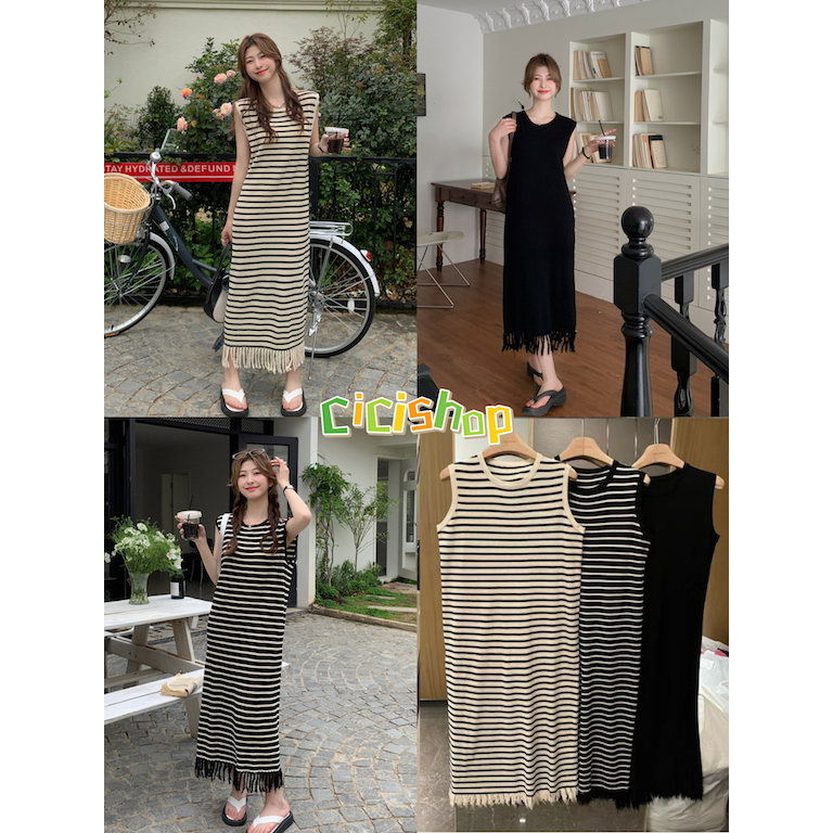 Cicishop(50075/29048)เดรสไหมพรมเเขนกุด เหมาะกับสาวทุกสไตล์