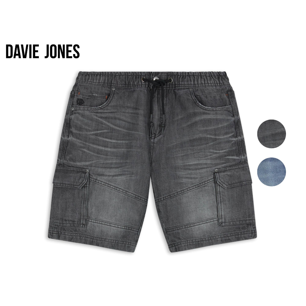 DAVIE JONES กางเกงขาสั้น เอวยางยืด Elastic Shorts SH0069 สีเทา ฟ้า