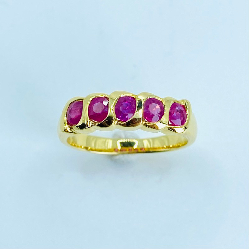 แหวนทอง size 51; แหวนทองแถว พลอยทับทิมพม่ากลม A25881