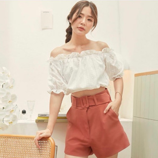 lookbook brooklyn shorts กางเกงขาสั้นสีชมพู พร้อมเข็มขัด