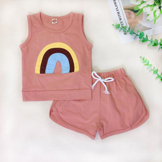 Mimi⚡พร้อมส่ง⚡ชุดเซ็ทเสื้อกล้ามกางเกงขาสั้น ลำลอง เสื้อผ้าเด็กผู้หญิง (181)