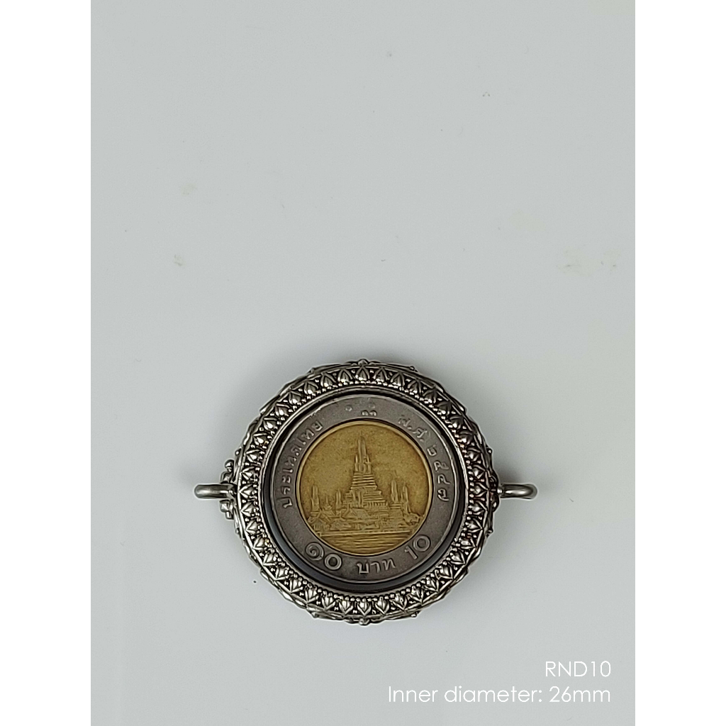 RND10Whitebrass Round amulet casing inner diameter 26mm กรอบพระไวท์บราส กลม ภายในประมาณเหรียญสิบบาท 26mm