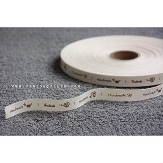 ป้ายผ้าคอตตอนแฮนด์เมด DIY Handmade Cotton Tape สีธรรมชาติ สกรีนลายนกและดอกไม้ กว้าง 1.5 ซม. จำนวน 1 หลา (รหัส zjj0050)