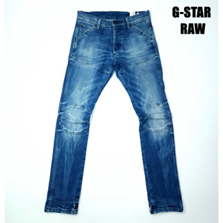 ยีนส์ G-Star Raw เอว 32 ทรงไบเกอร์ สีฟอก เฟดสายฟ้า ผ้ายืดนิดๆ ขาเดฟ