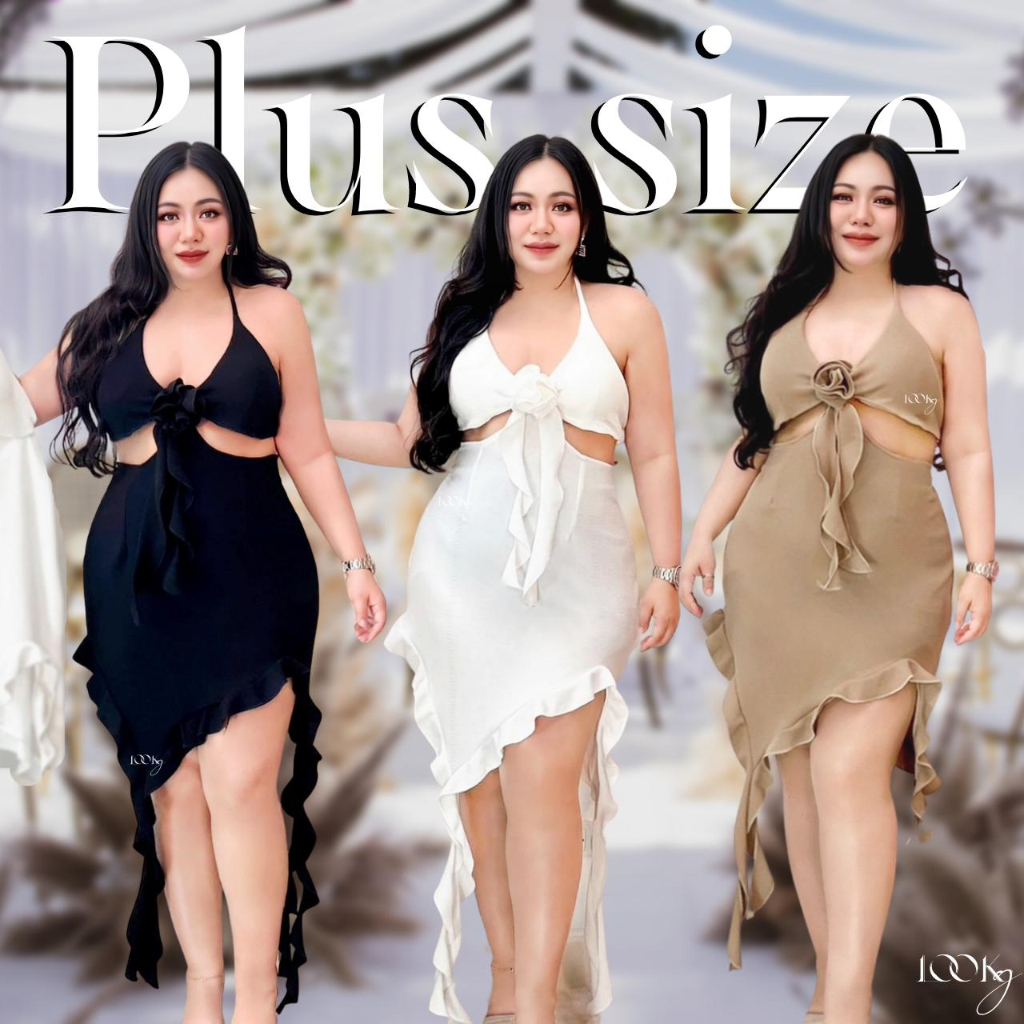 พร้อมส่ง 100KG Plus size เดรสสาวอวบอ้วนออกงาน Plu size เดรสพรางหุ่น รุ่นเทียน่า(Z7)