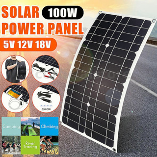 ยืดหยุ่นได้ แผงโซล่าเซลล์ 100w 18v พร้อมสาย Solar Cell Panel สำหรับชาร์จแบตเตอรี่ แผงโซร่าเซลล์ มี Usb 2 port