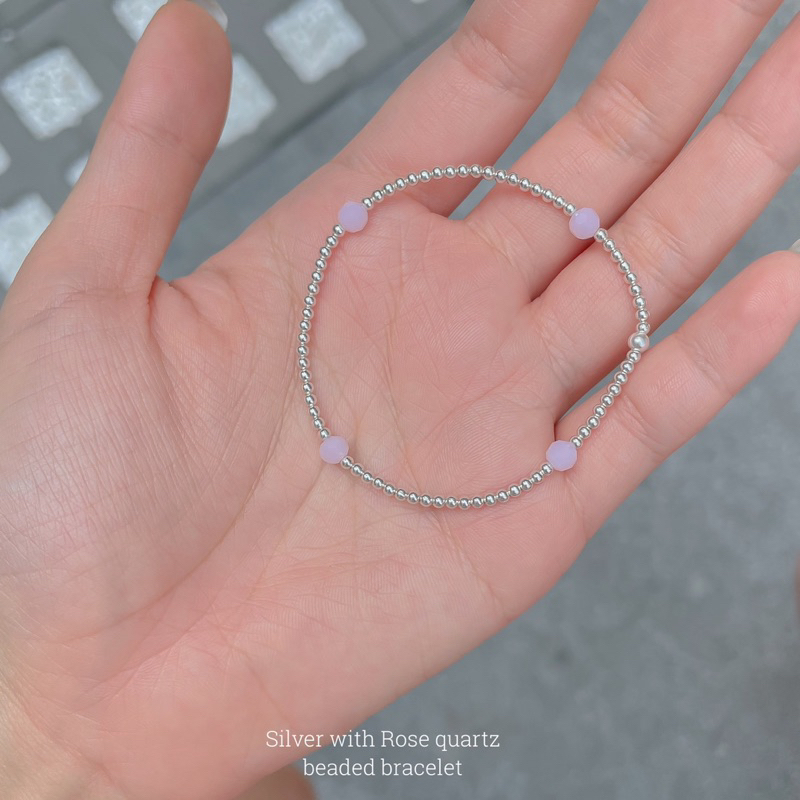 SissyJewelry // ข้อมือเงินแท้ รุ่นเอ็นยืด Silver with Rose quartz stone (x4) stretch beaded bracelet