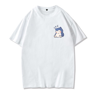 เสื้อยืดอนิเมะ Pokémon t-shirt Pokémon Snorlax แขนสั้น ชายหญิงใส่ได้