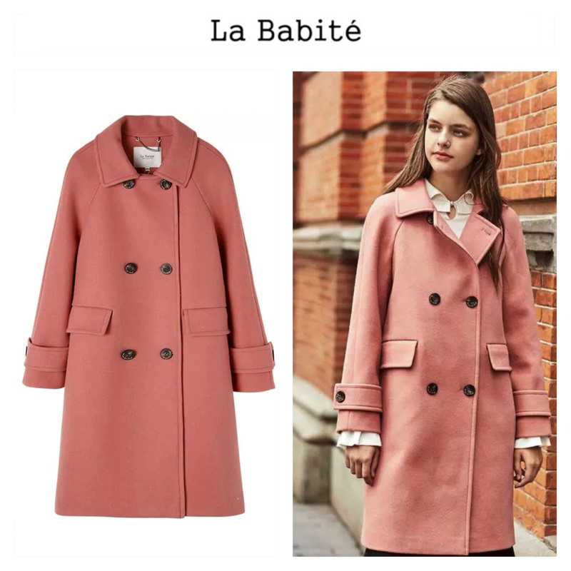 เสื้อโค้ท OVERCOAT โค้ทวูลกันหนาว โค้ทยาว สีส้มพีช แบรนด์ La'babite แท้ % (WY1011)