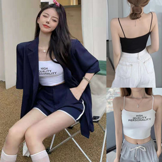 Korean🧧 เสื้อครอปสายเดี่ยว อกสกรีนลาย HIGH QUALITY  2 สี