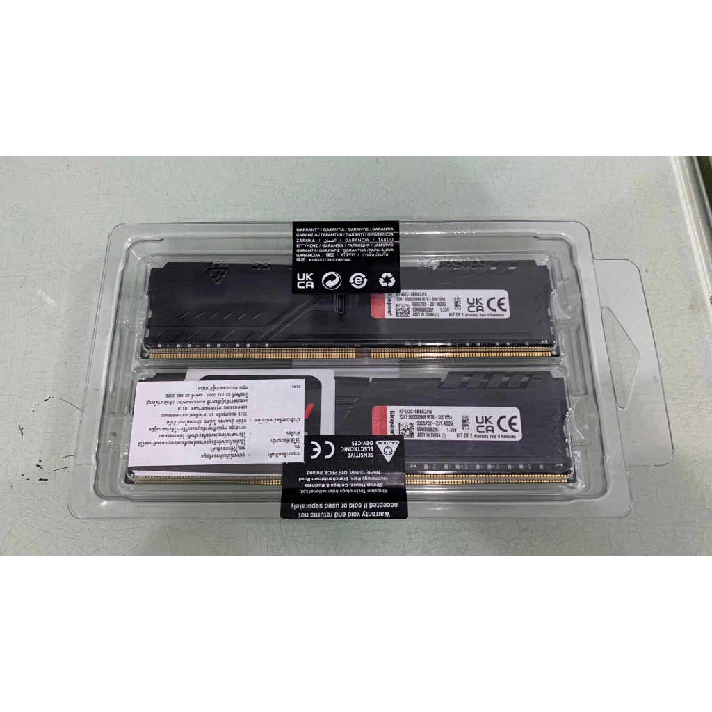 16GB (8GBx2) DDR4 3200MHz RAM  KINGSTON FURY BEAST DDR4 (BLACK) (KF432C16BBK2/16) มือสอง