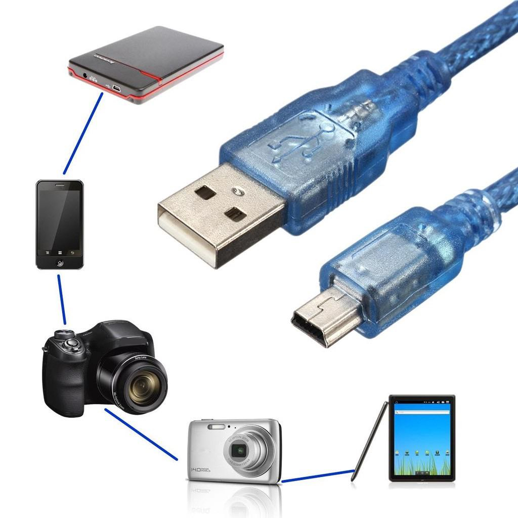 สาย USB TO Mini 5Pin 30cm สีฟ้า USB 2.0 Type A Male to Mini B 5pin Male PC Data Cable Cord Leads Length 30cm