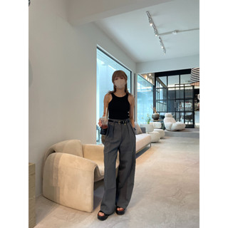 VN8356  📸 Odette Beggy Trousers With Belt 📸 กางเกงทรงกระบอก ปลายขากว้าง ผ้าหนานุ่ม แถมเข็มขัด
