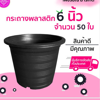 กระถางต้นไม้พลาสติก ขนาด 6 นิ้ว สีดำ แพ็ค 50 ใบ