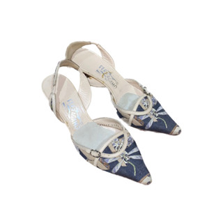 รองเท้า Salvatore Ferragamo Low Heels in Jeans with Floral pattern ไซส์ 6.5 US