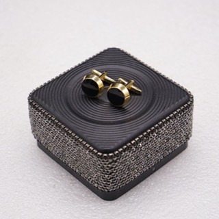 คัฟลิงค์ดำทรงกลม ขอบทอง-Black sphere with gold rim Cufflinks