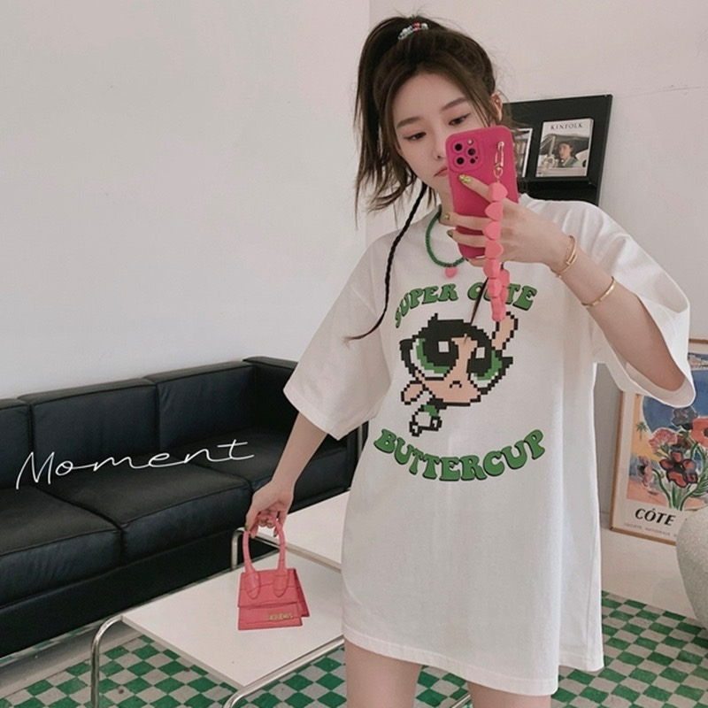 SGH0136 เสื้อยืดคอกลม แขนสั้น กรีนลายรวมพลังพาวเวอร์พัฟเกริ์ล Power Puff Girl