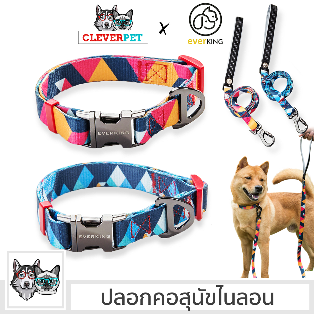 [ส่งฟรี ] Everking ปลอกคอสุนัข สายจูงสุนัข ปลอกคอสัตว์เลี้ยง พรีเมี่ยม Dog Collar CleverPet