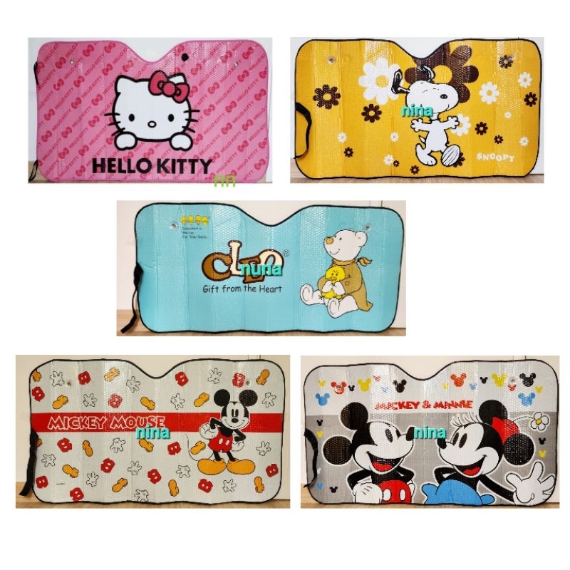 บังแดดด้านหน้าในรถยนต์ ลายการ์ตูน #hellokittyบ #คิตตี้  #มิกกี้เม้า แบบฟรอยส์ ตัวหนา