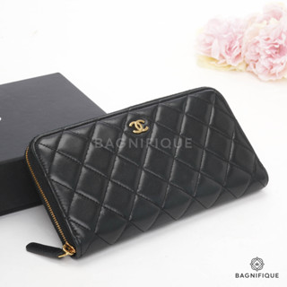 CHANEL ZIPPY WALLET LONG BLACK LAMB GHW