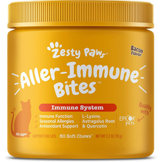 Zesty Paws Aller Immune CAT วิตามินเสริมภูมิแมว ฟื้นฟูสัตว์ป่วย บำรุงผิวหนัง ขน สายตา มีไลซีน (ผลิตอเมริกา)