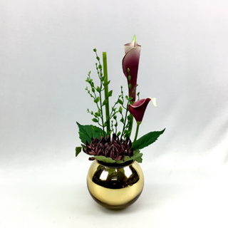 OrientalFineArt แจกันดอกไม้แต่งบ้าน สไตล์โมเดิร์น ดอกฟูจิมัม ดอกคาล่าลิลลี่ในแจกันแก้วสีเงิน